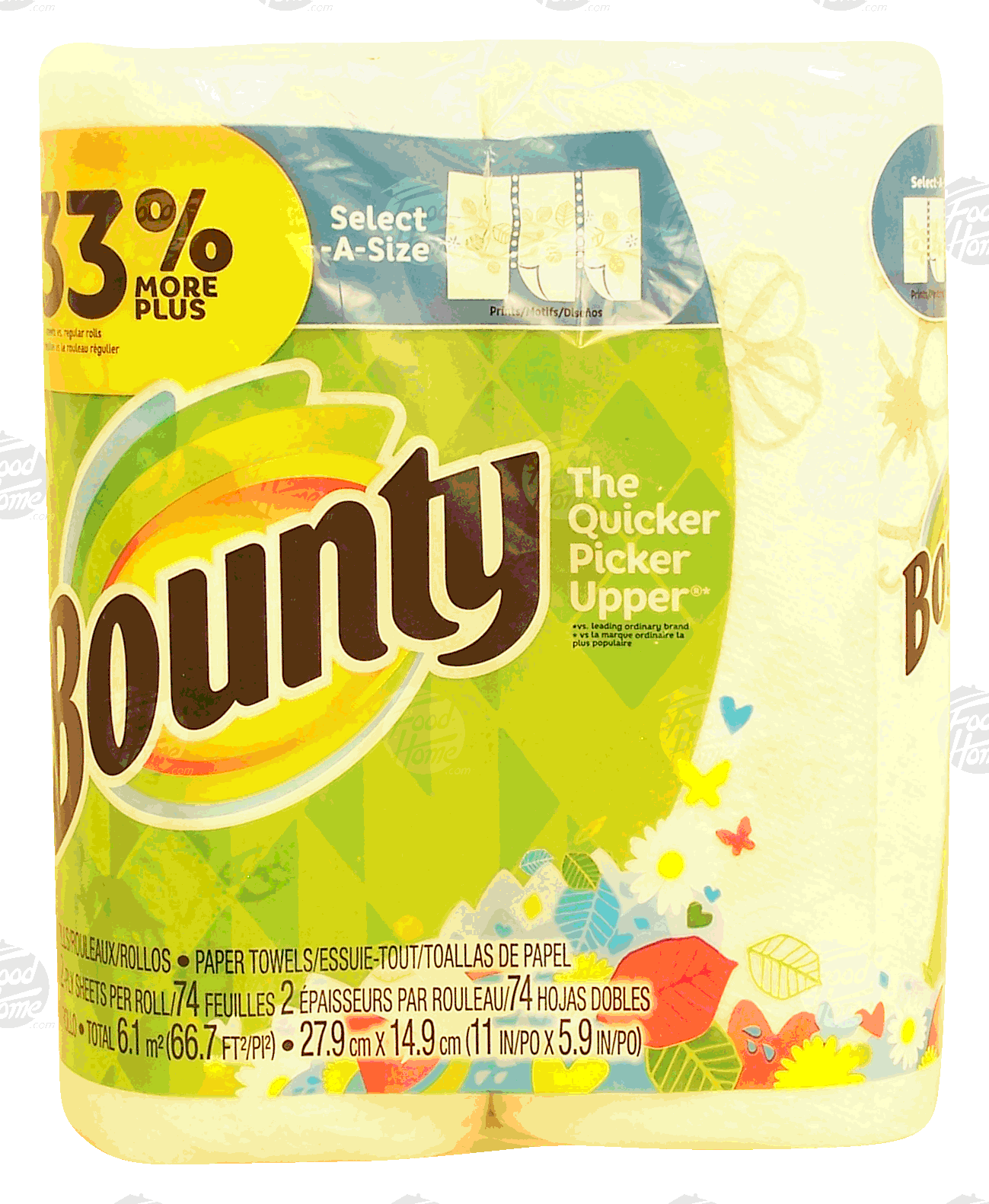 Bounty  paper towel rolls, 74 2-ply sheets, prints Full-Size Picture